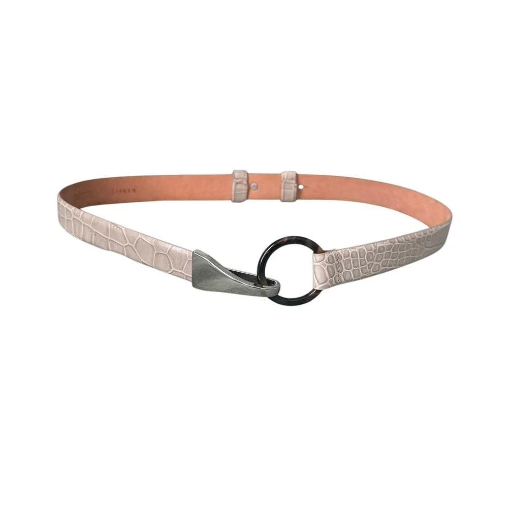 Carlise Vintage Style Cream Snake skin Leather Belt With Round Clasp Size L